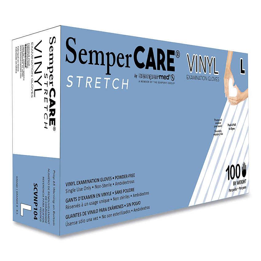 SemperCare Stretch Vinyl Examination Gloves, Cream, Large, 100/Box, 10 Boxes/Carton (SEZSCVNP104)