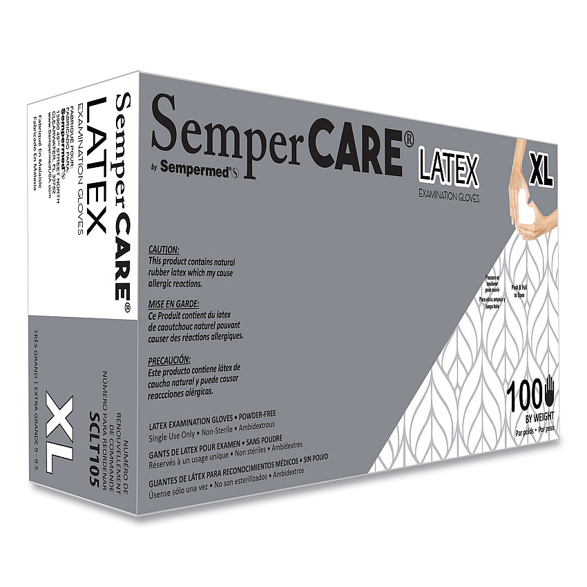 SemperCare Latex Examination Gloves, Cream, X-Large, 100/Box (SEZSCLT105BX)