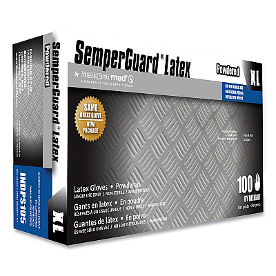 SemperGuard Latex Powdered Gloves, Cream, X-Large, 100/Box (SEZINDPS105BX)