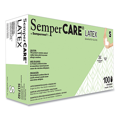 SemperCare Latex Examination Gloves, Cream, Small, 100/Box (SEZSCLT102BX)