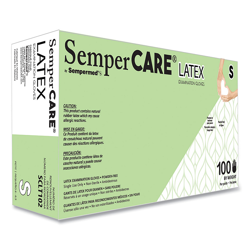SemperCare Latex Examination Gloves, Cream, Small, 100/Box (SEZSCLT102BX)