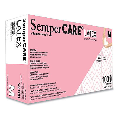 SemperCare Latex Examination Gloves, Cream, Medium, 100/Box, 10 Boxes/Carton (SEZSCLT103)