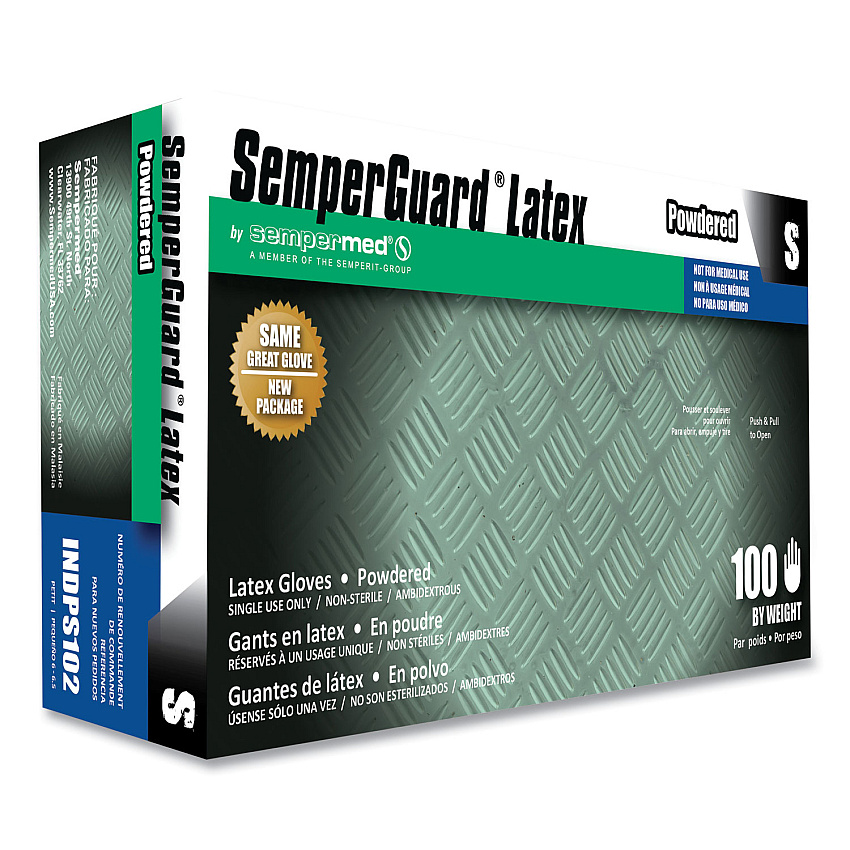 SemperGuard Latex Gloves, Cream, Small, 100/Box, 10 Boxes/Carton (SEZINDPS102)