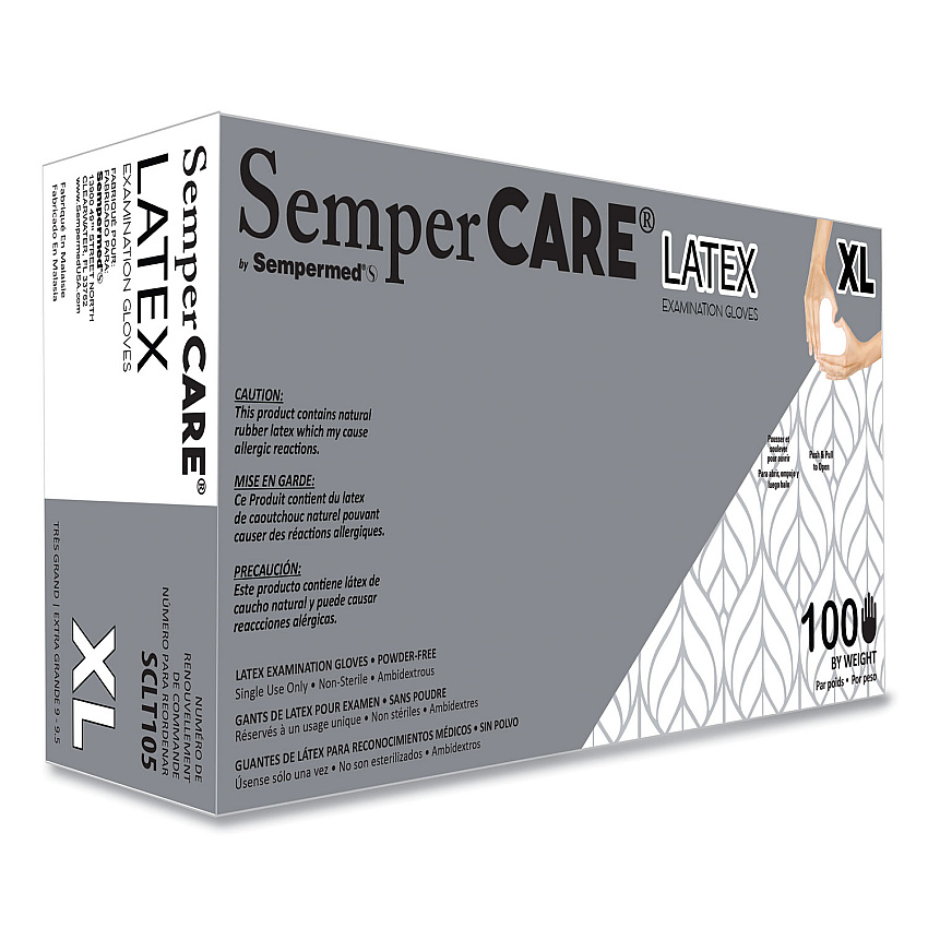 SemperCare Latex Gloves, Cream, X-Large, 100/Box, 10 Boxes/Carton (SEZSCLT105)