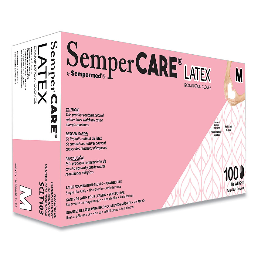 SemperCare Latex Examination Gloves, Cream, Medium, 100/Box (SEZSCLT103BX)