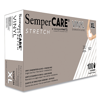 SemperCare Stretch Vinyl Examination Gloves, Cream, X-Large, 100/Box, 10 Boxes/Carton (SEZSCVNP105)