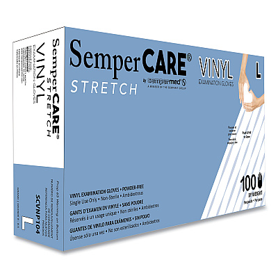 SemperCare Stretch Vinyl Examination Gloves, Cream, Large, 100/Box (SEZSCVNP104BX)