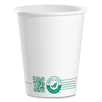Solo Compostable Paper Hot Cups, ProPlanet Seal, 10 oz, White/Green, 1,000/Carton (SCC370PLAPLANET)