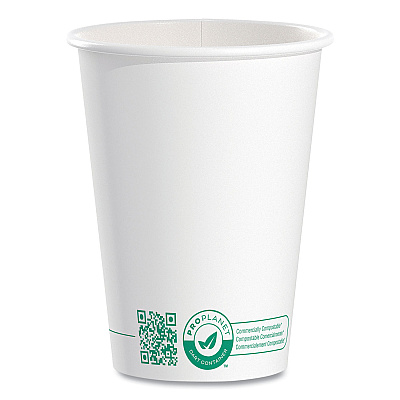 Solo Compostable Paper Hot Cups, ProPlanet Seal, 12 oz, White/Green, 1,000/Carton (SCC412PLAPLANET)