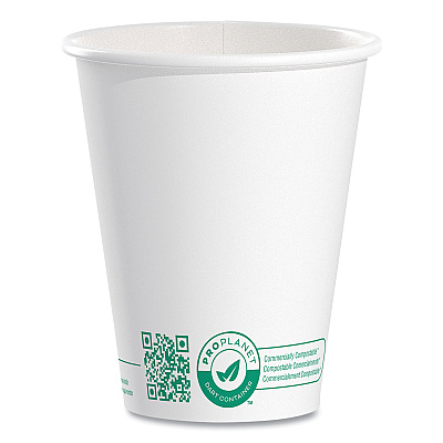 Solo Compostable Paper Hot Cups, ProPlanet Seal, 8 oz, White/Green, 1,000/Carton (SCC378PLAPLANET)
