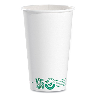 Solo Compostable Paper Hot Cups, ProPlanet Seal, 16 oz, White/Green, 1,000/Carton (SCC316PLAPLANET)