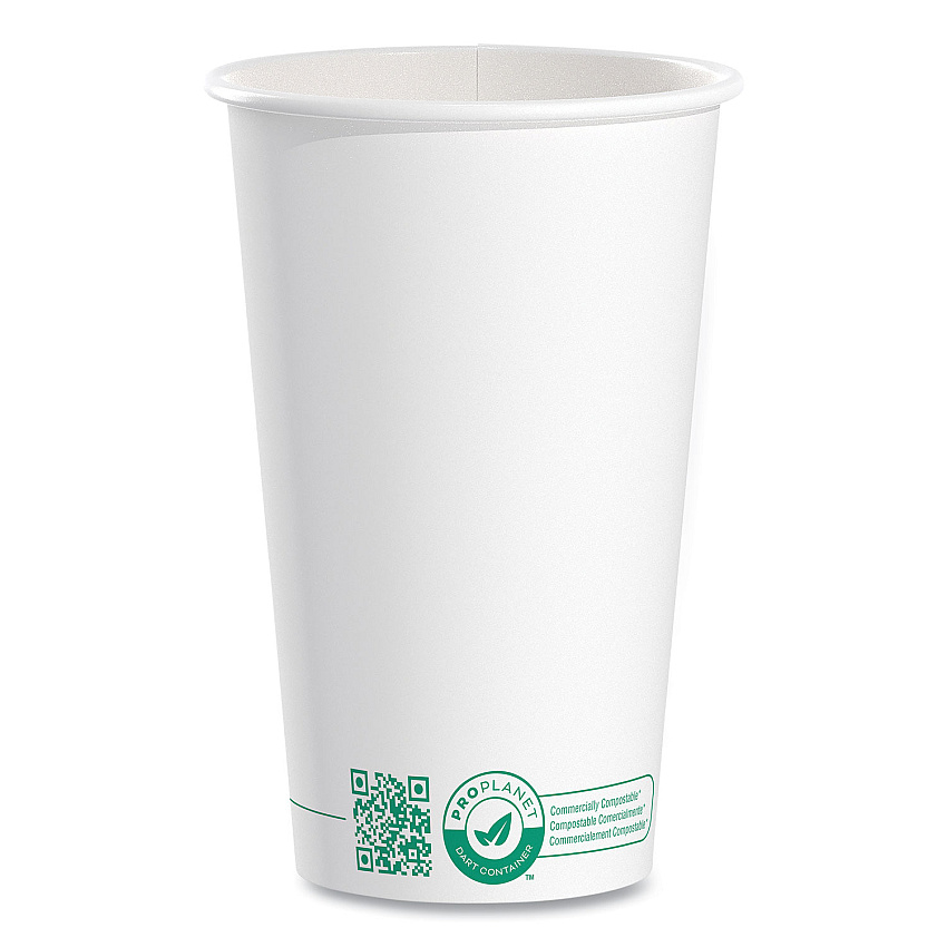 Solo Compostable Paper Hot Cups, ProPlanet Seal, 16 oz, White/Green, 1,000/Carton (SCC316PLAPLANET)