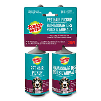 Scotch-Brite Pet Hair Pickup Lint Roller, 70 Sheets/Roller, 2/Pack (MMM839RS70TP)