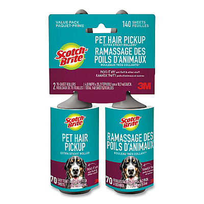 Scotch-Brite Pet Hair Pickup Lint Roller, 70 Sheets/Roller, 2/Pack (MMM839RS70TP)