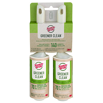 Scotch-Brite Greener Clean Lint Roller, 4" x 29.4 ft, 70 Sheets/Roller (MMM841RS70)