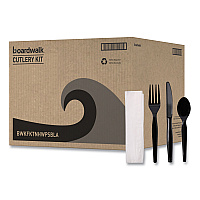 Boardwalk Four-Piece Cutlery Kit, Fork/Knife/Napkin/Teaspoon, Heavyweight, Black, 250/Carton (BWKFKTNHWPSBLA)