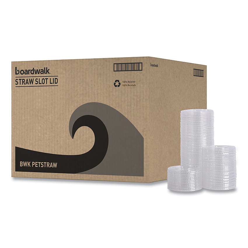 Boardwalk PET Cold Cup Lids, Fits 14 oz to 24 oz Plastic Cups, Clear, 100/Sleeve, 10 Sleeves/Carton (BWKPETSTRAW)