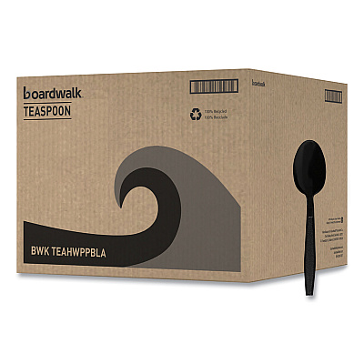 Boardwalk Heavyweight Polypropylene Cutlery, Teaspoon, Black, 1000/Carton (BWKTEAHWPPBLA)