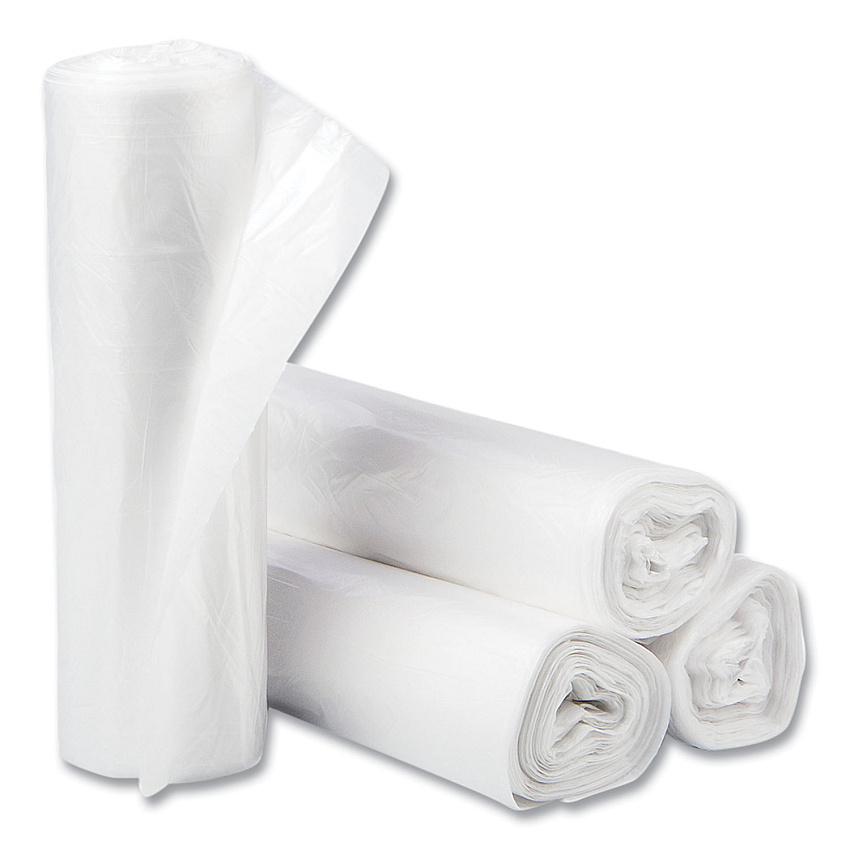Inteplast Group High-Density Commercial Can Liners, 30 gal, 10 mic, 30" x 37", Clear, Interleaved Roll, 25 Bags/Roll, 20 Rolls/Carton (IBSS303710N)