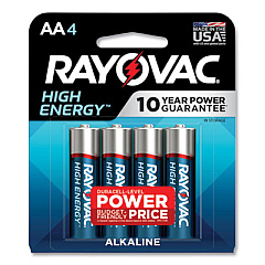 Rayovac High Energy Premium Alkaline AA Batteries, 4/Pack (RAY8154K)