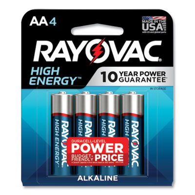 Rayovac High Energy Premium Alkaline AA Batteries, 4/Pack (RAY8154K)