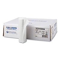 Inteplast Group High-Density Commercial Can Liners, 10 gal, 6 mic, 24" x 24", Natural, Perforated Roll, 50 Bags/Roll, 20 Rolls/Carton (IBSEC242406N)