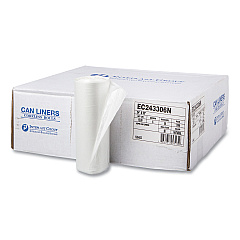 Inteplast Group High-Density Commercial Can Liners, 16 gal, 6 mic, 24" x 33", Natural, Perforated Roll, 50 Bags/Roll, 20 Rolls/Carton (IBSEC243306N)