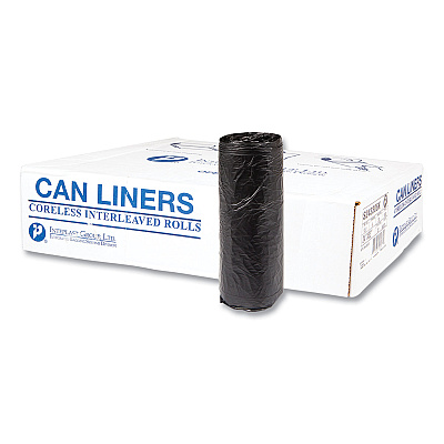 Inteplast Group High-Density Commercial Can Liners, 16 gal, 6 mic, 24" x 33", Black, Interleaved Roll, 50 Bags/Roll, 20 Rolls/Carton (IBSS243306K)