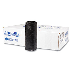 Inteplast Group High-Density Commercial Can Liners, 16 gal, 8 mic, 24" x 33", Black, Interleaved Roll, 50 Bags/Roll, 20 Rolls/Carton (IBSS243308K)