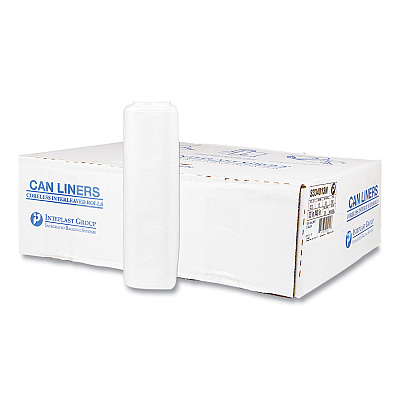 Inteplast Group High-Density Commercial Can Liners, 33 gal, 13 mic, 33" x 40", Clear, Interleaved Roll, 25 Bags/Roll, 20 Rolls/Carton (IBSS334013N)