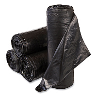 Inteplast Group High-Density Commercial Can Liners, 33 gal, 22 mic, 33" x 40", Black, Interleaved Roll, 25 Bags/Roll, 10 Rolls/Carton (IBSS334022K)
