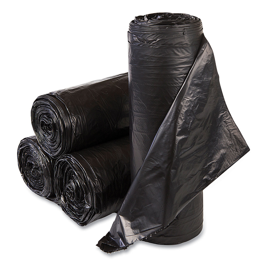 Inteplast Group High-Density Commercial Can Liners, 33 gal, 22 mic, 33" x 40", Black, Interleaved Roll, 25 Bags/Roll, 10 Rolls/Carton (IBSS334022K)