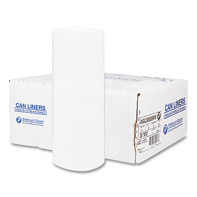 Inteplast Group High-Density Commercial Can Liners, 55 gal, 17 mic, 36" x 60", Clear, Interleaved Roll, 25 Bags/Roll, 8 Rolls/Carton (IBSS366017N)