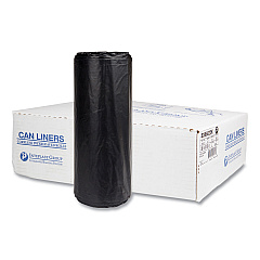 Inteplast Group High-Density Commercial Can Liners, 60 gal, 22 mic, 38" x 60", Black, Interleaved Roll, 25 Bags/Roll, 6 Rolls/Carton (IBSS386022K)