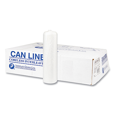 Inteplast Group High-Density Commercial Can Liners, 56 gal, 22 mic, 43" x 48", Natural, Interleaved Roll, 25 Bags/Roll, 8 Rolls/Carton (IBSS434822N)