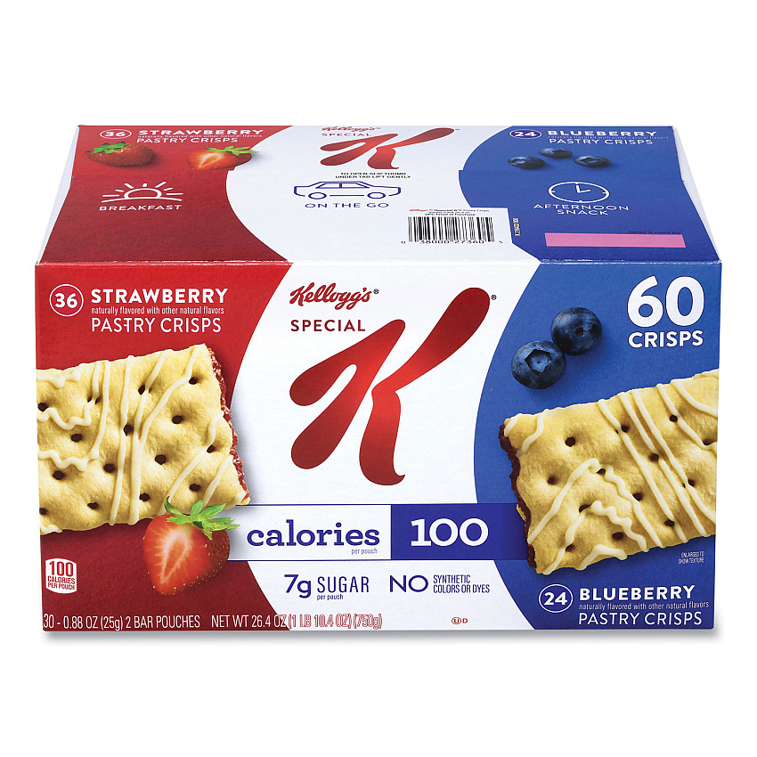 Kellogg's Special K Pastry Crisps, (36) Strawberry; (24) Blueberry, 0.88 oz, 2/Pouch, 30 Pouches/Carton (GRR22001007)