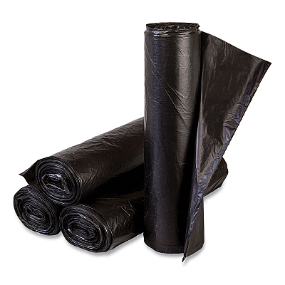 Inteplast Group High-Density Commercial Can Liners, 10 gal, 6 mic, 24" x 24", Black, Perforated Roll, 50 Bags/Roll, 20 Rolls/Carton (IBSEC242406K)