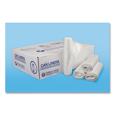 Inteplast Group High-Density Commercial Can Liners, 30 gal, 13 mic, 30" x 37", Clear, Interleaved Roll, 25 Bags/Roll, 20 Rolls/Carton (IBSS303713N)