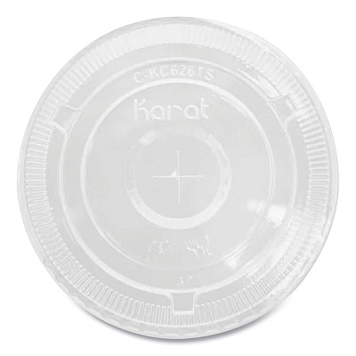 Karat PET Lids, Flat with Straw Slot, Fits 32 oz Cold Cups, Clear 500/Carton (KRTCKC107TS)