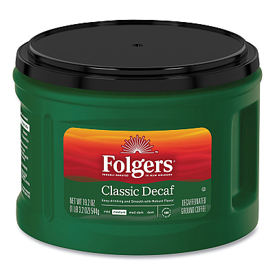 Folgers Coffee, Classic Roast Decaffeinated, Ground, 19.2 oz Can (FOL00374EA)
