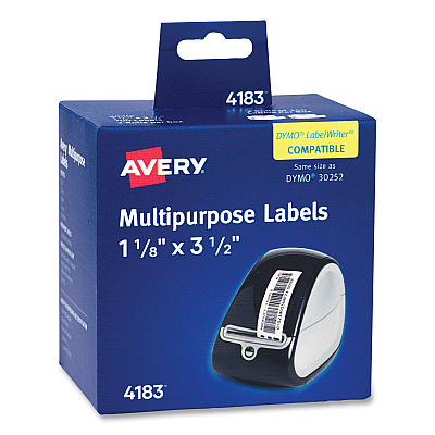 Avery Multipurpose Thermal Labels, 3.5 x 1.3, White, 350/Roll, 2 Rolls/Box (AVE4183)