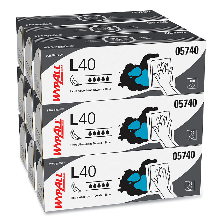 WypAll L40 Towels, POP-UP Box, 9.8 x 16.4, Blue, 100/Box, 9 Boxes/Carton (KCC05740)
