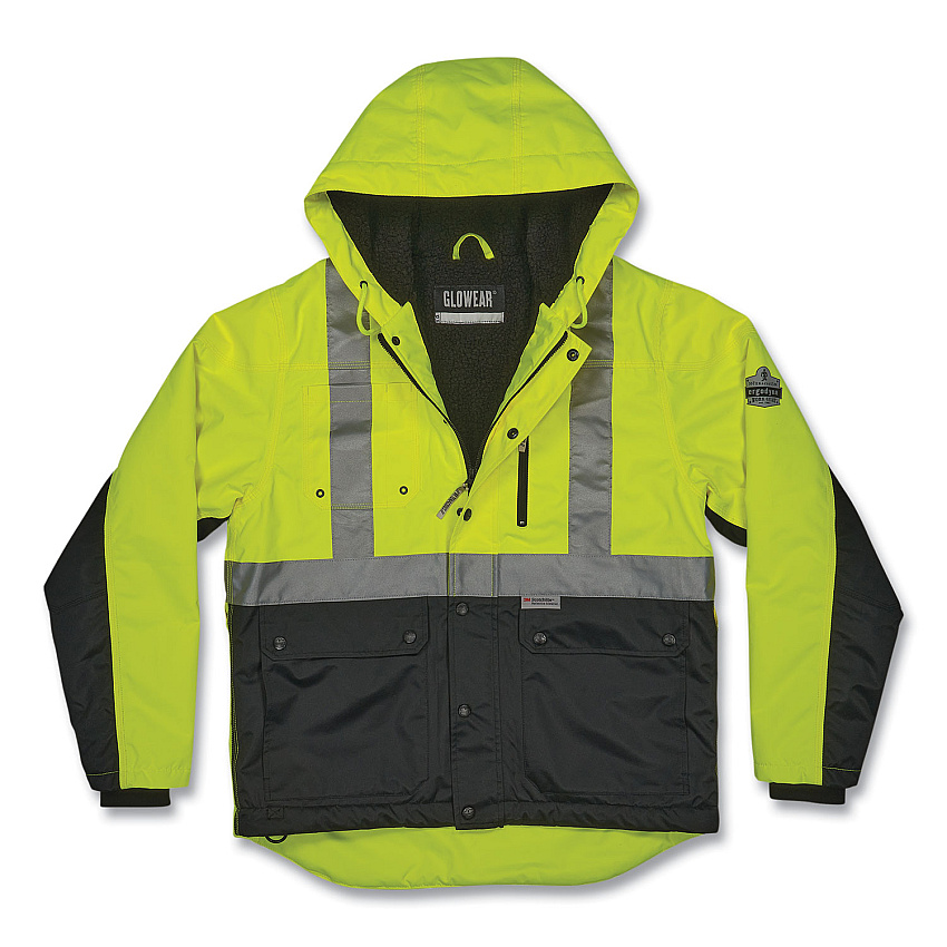 ergodyne GloWear 8275 Class 2 Heavy-Duty Hi-Vis Workwear Sherpa Lined Jacket, X-Large, Lime (EGO23975)