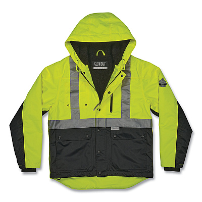 ergodyne GloWear 8275 Class 2 Heavy-Duty Hi-Vis Workwear Sherpa Lined Jacket, Medium, Lime (EGO23973)