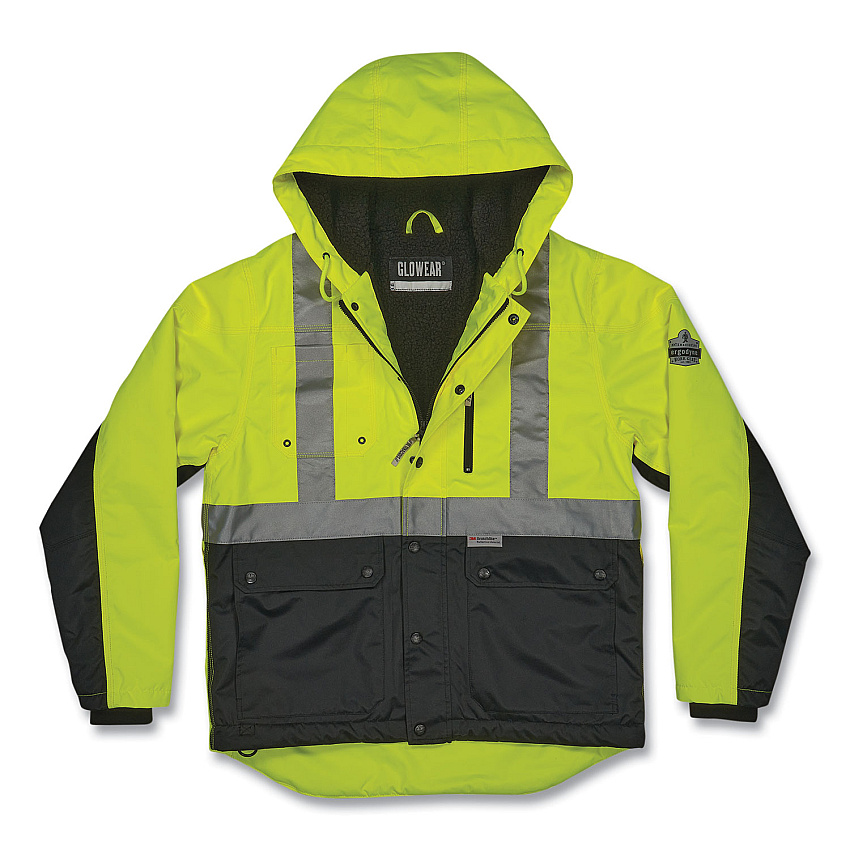 ergodyne GloWear 8275 Class 2 Heavy-Duty Hi-Vis Workwear Sherpa Lined Jacket, Medium, Lime (EGO23973)