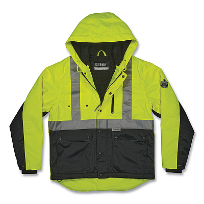 ergodyne GloWear 8275 Class 2 Heavy-Duty Hi-Vis Workwear Sherpa Lined Jacket, 2X-Large, Lime (EGO23976)