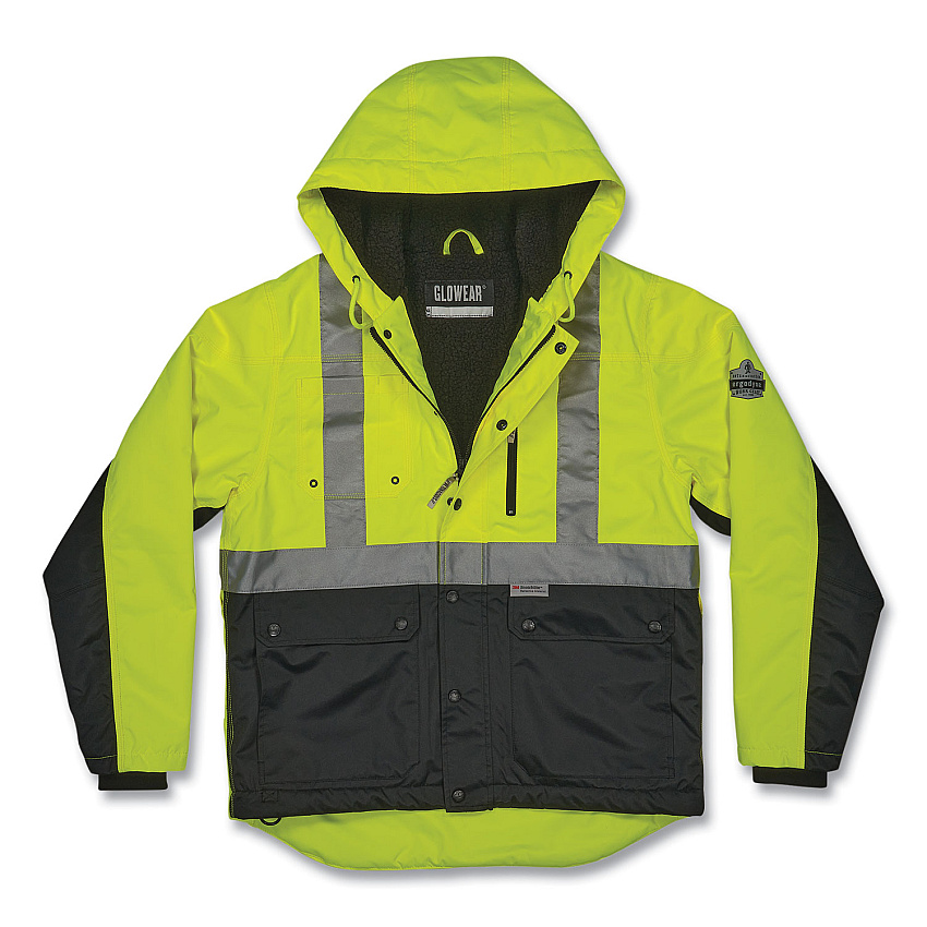 ergodyne GloWear 8275 Class 2 Heavy-Duty Hi-Vis Workwear Sherpa Lined Jacket, Large, Lime (EGO23974)
