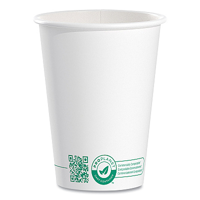 Solo Compostable Paper Hot Cups, ProPlanet Seal, 12 oz, White/Green, 50/Pack (SCC412PLAPLATPK)