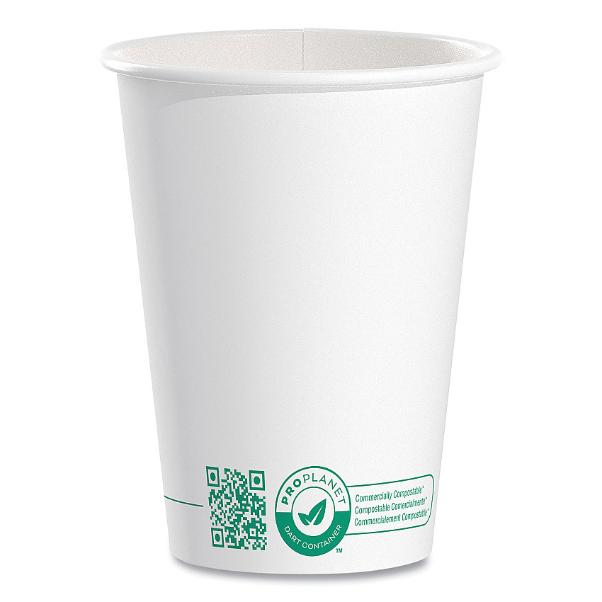 Solo Compostable Paper Hot Cups, ProPlanet Seal, 12 oz, White/Green, 50/Pack (SCC412PLAPLATPK)