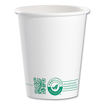 Solo Compostable Paper Hot Cups, ProPlanet Seal, 10 oz, White/Green, 50/Pack (SCC370PLAPLATPK)